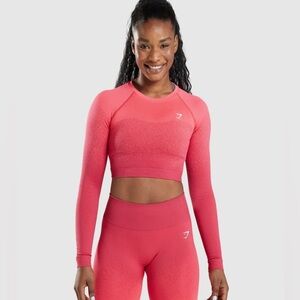 Gymshark Adapt Ombré Seamless Long-sleeve Cropped Top Pink/Red